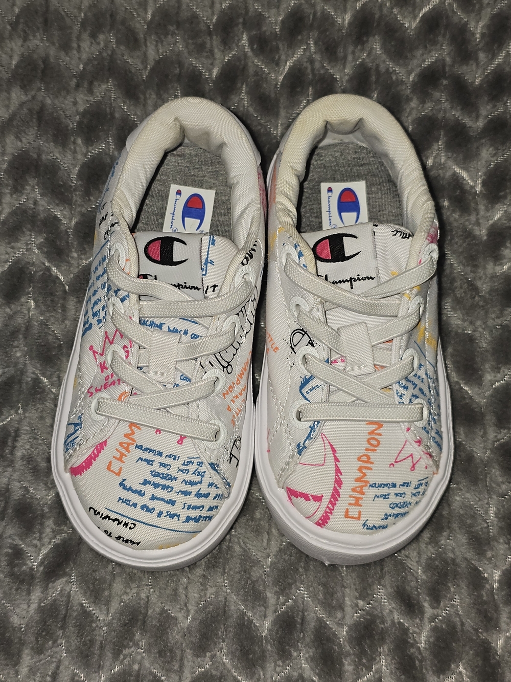 Champion Kids White Sneakers with Multicolor Graffiti